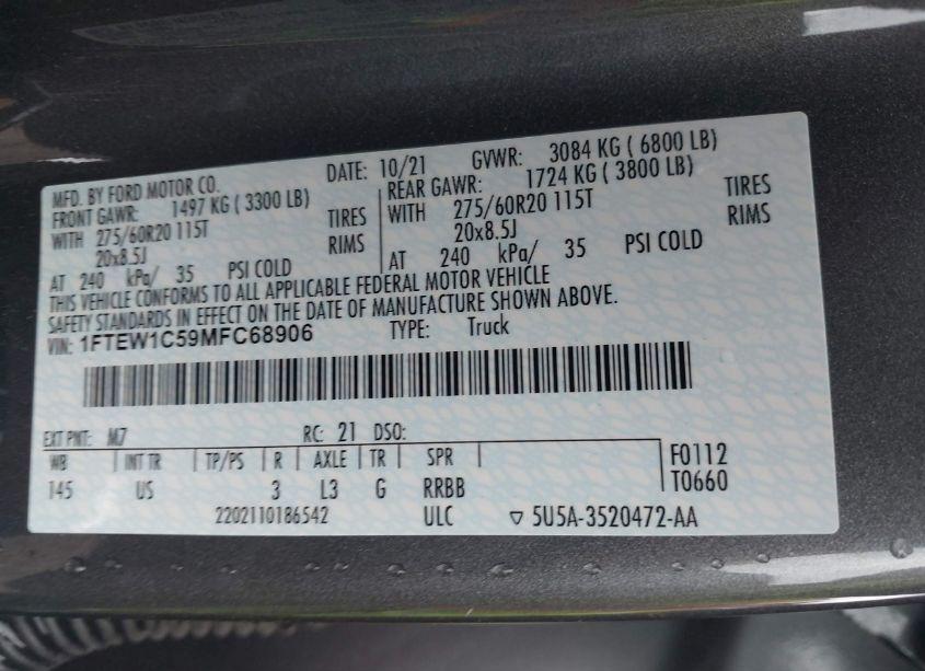 Photo 9 of 2021 Ford F-150 XLT (VIN 1FTEW1C59MFC68906)