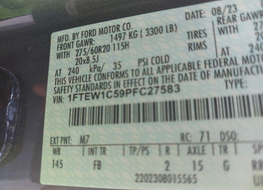 Photo 9 of 2023 Ford F-150 XLT (VIN 1FTEW1C59PFC27583)