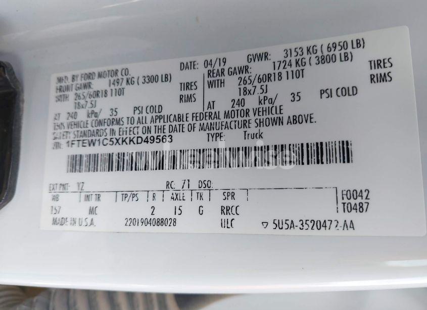 Photo 9 of 2019 Ford F-150 XLT (VIN 1FTEW1C5XKKD49563)