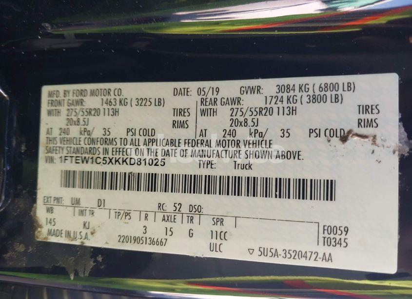 Photo 9 of 2019 Ford F-150 KING RANCH (VIN 1FTEW1C5XKKD81025)