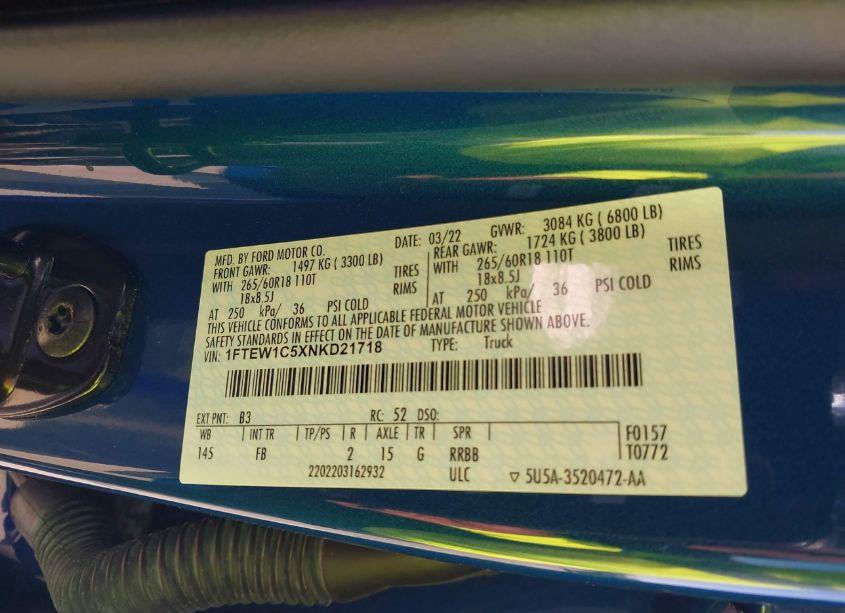 Photo 9 of 2022 Ford F-150 XLT (VIN 1FTEW1C5XNKD21718)