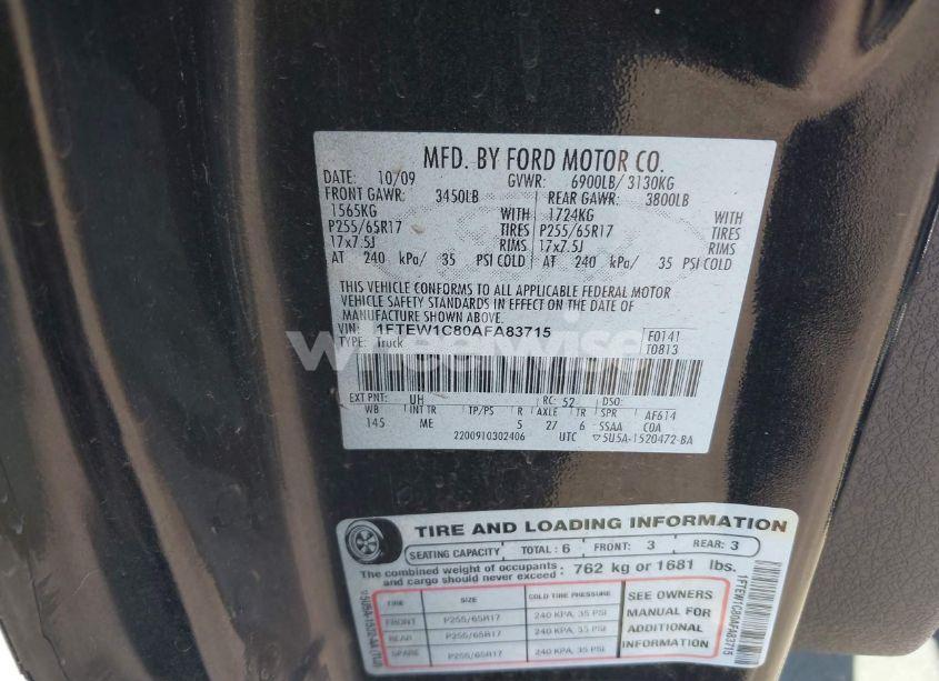 Photo 9 of 2010 Ford F-150 FX2 SPORT/XL/XLT (VIN 1FTEW1C80AFA83715)