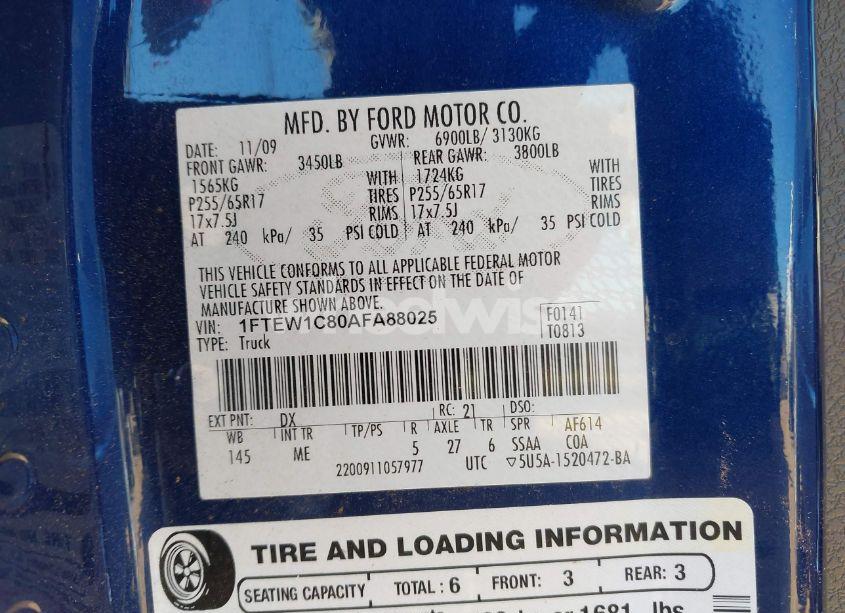 Photo 9 of 2010 Ford F-150 FX2 SPORT/XL/XLT (VIN 1FTEW1C80AFA88025)