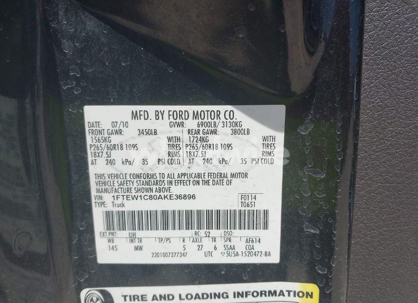 Photo 9 of 2010 Ford F-150 FX2 SPORT/XL/XLT (VIN 1FTEW1C80AKE36896)