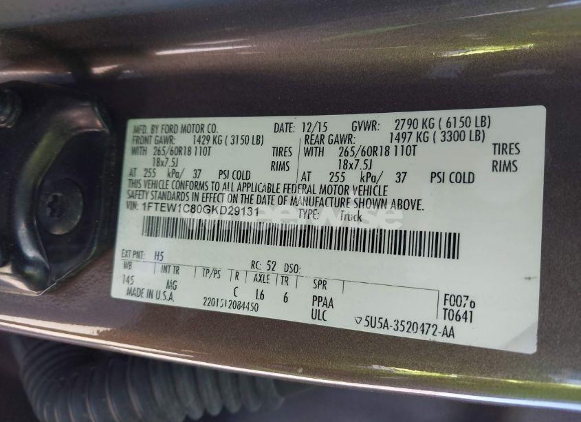 Photo 9 of 2016 Ford F-150 XLT (VIN 1FTEW1C80GKD29131)