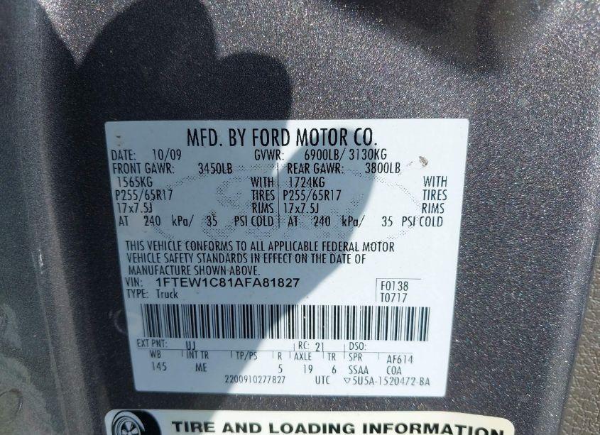 Photo 9 of 2010 Ford F-150 FX2 SPORT/XL/XLT (VIN 1FTEW1C81AFA81827)