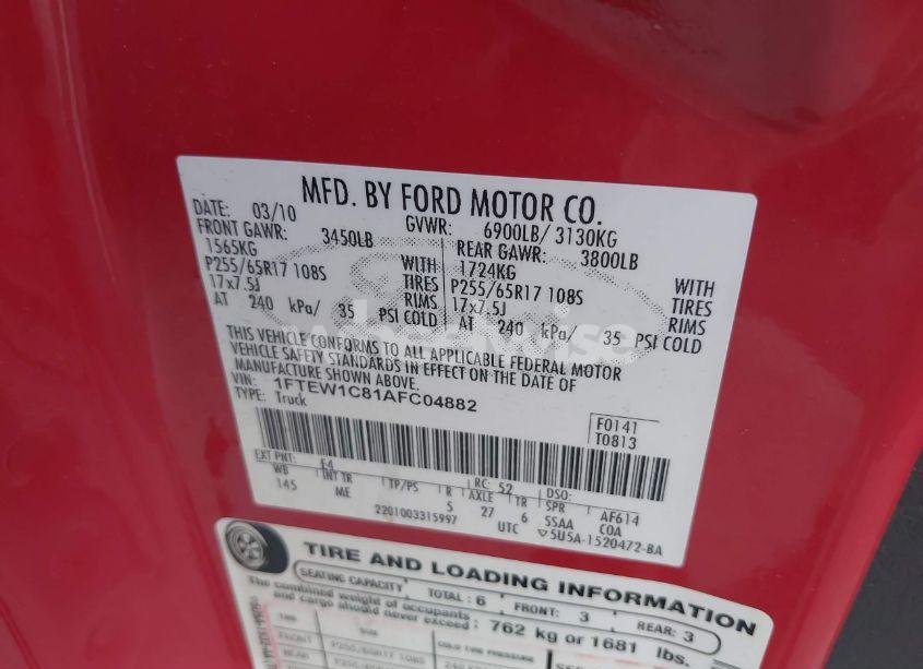 Photo 9 of 2010 Ford F-150 FX2 SPORT/XL/XLT (VIN 1FTEW1C81AFC04882)