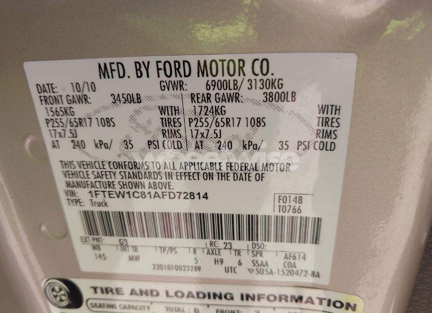 Photo 9 of 2010 Ford F-150 XLT (VIN 1FTEW1C81AFD72814)