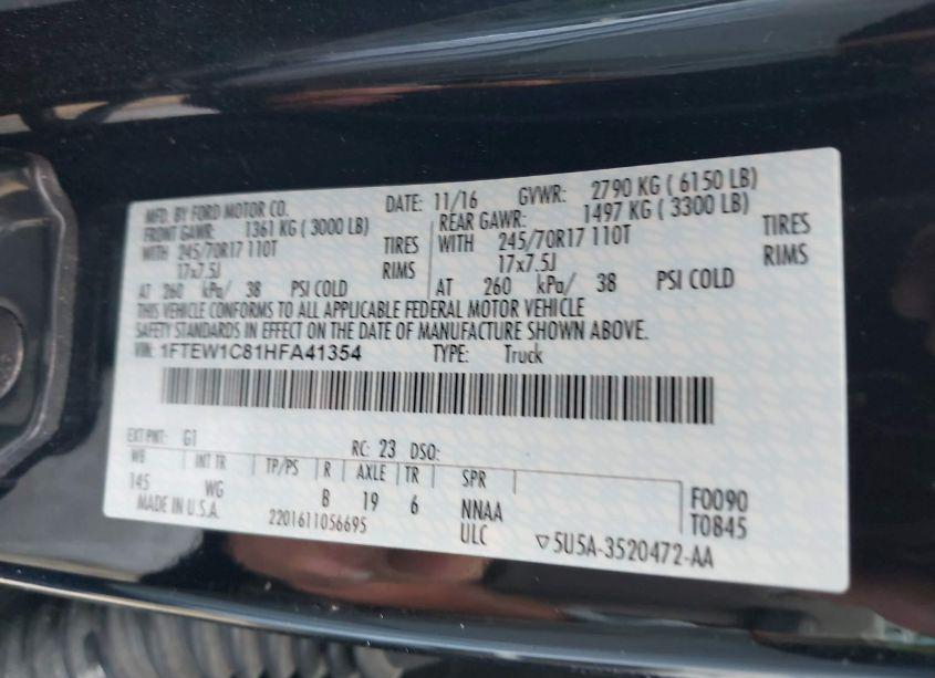 Photo 9 of 2017 Ford F-150 XL (VIN 1FTEW1C81HFA41354)
