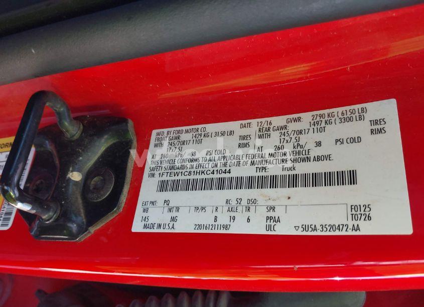 Photo 9 of 2017 Ford F-150 XLT (VIN 1FTEW1C81HKC41044)