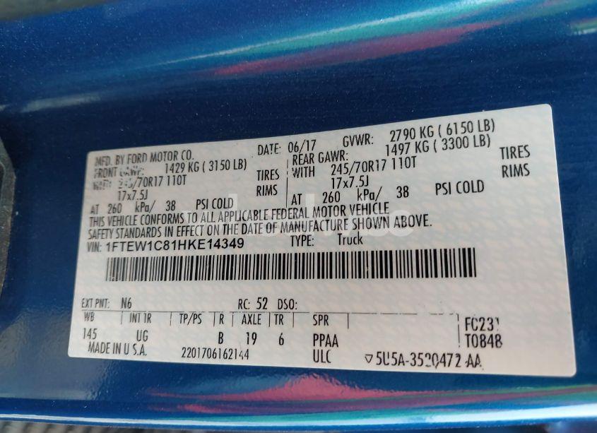 Photo 9 of 2017 Ford F-150 XL/XLT (VIN 1FTEW1C81HKE14349)