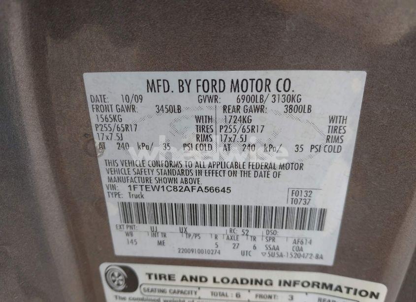 Photo 9 of 2010 Ford F-150 FX2 SPORT/XL/XLT (VIN 1FTEW1C82AFA56645)