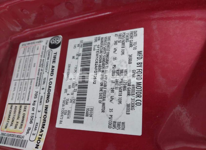 Photo 9 of 2010 Ford F-150 FX2 SPORT/XL/XLT (VIN 1FTEW1C82AFD72692)