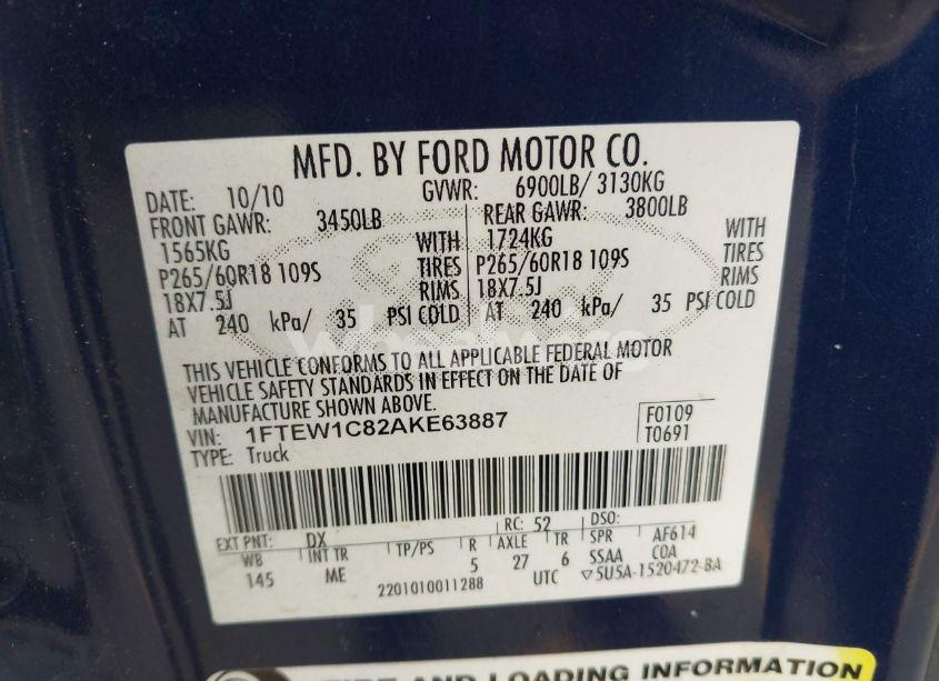 Photo 9 of 2010 Ford F-150 (VIN 1FTEW1C82AKE63887)