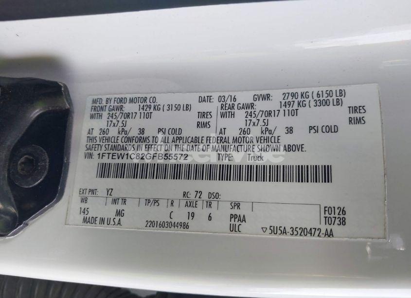 Photo 9 of 2016 Ford F-150 XLT (VIN 1FTEW1C82GFB55572)