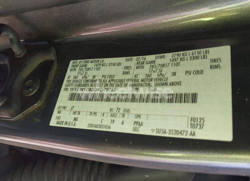 Photo 9 of 2016 Ford F-150 XLT (VIN 1FTEW1C82GKD79755)