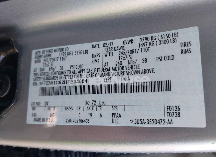 Photo 9 of 2017 Ford F-150 XLT (VIN 1FTEW1C82HFB34884)