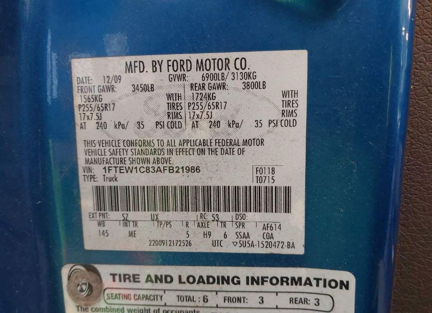 Photo 9 of 2010 Ford F-150 FX2 SPORT/XL/XLT (VIN 1FTEW1C83AFB21986)