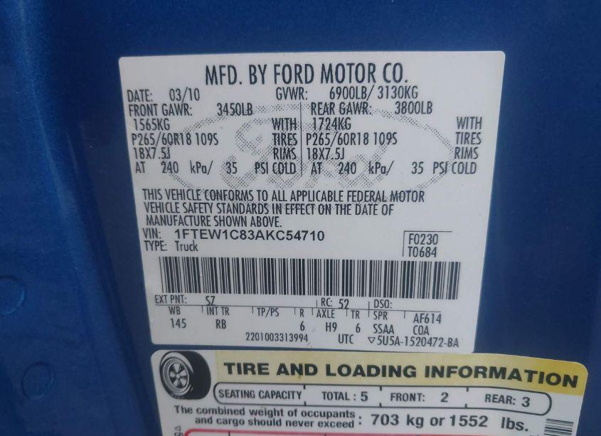 Photo 9 of 2010 Ford F-150 FX2 SPORT/XL/XLT (VIN 1FTEW1C83AKC54710)