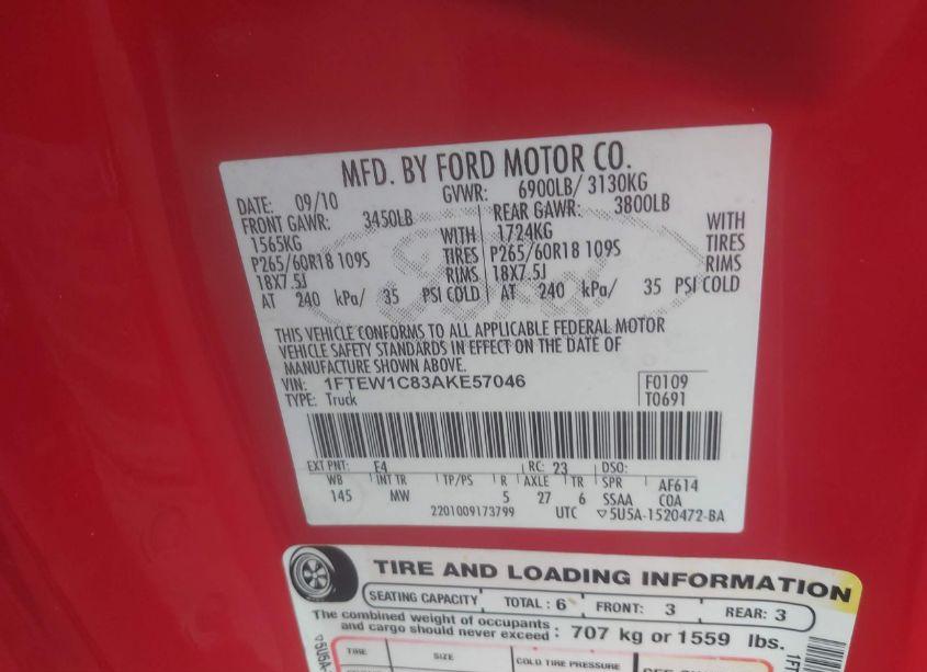 Photo 9 of 2010 Ford F-150 XLT (VIN 1FTEW1C83AKE57046)