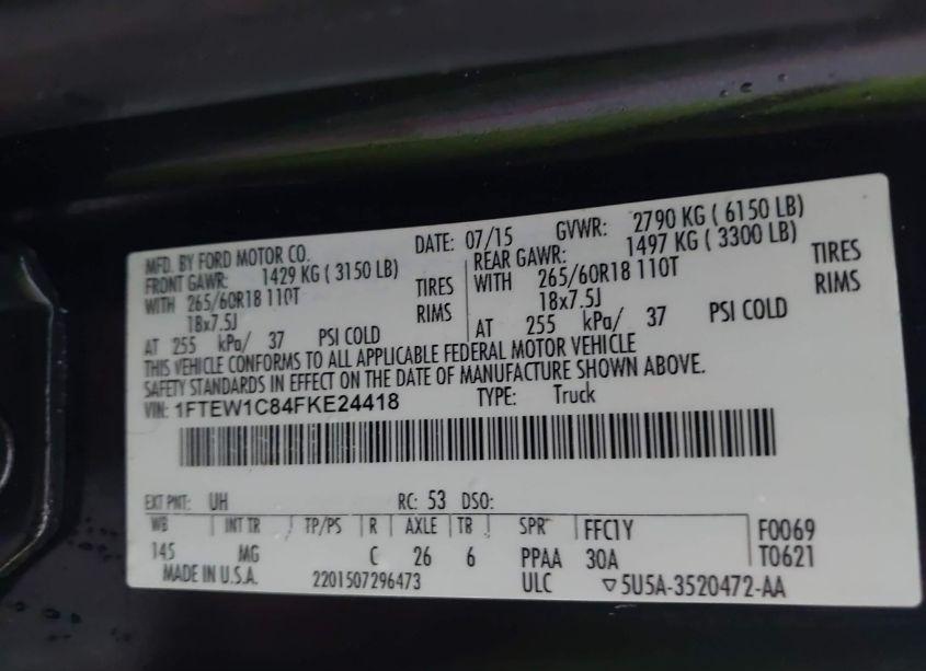 Photo 9 of 2015 Ford F-150 XLT (VIN 1FTEW1C84FKE24418)