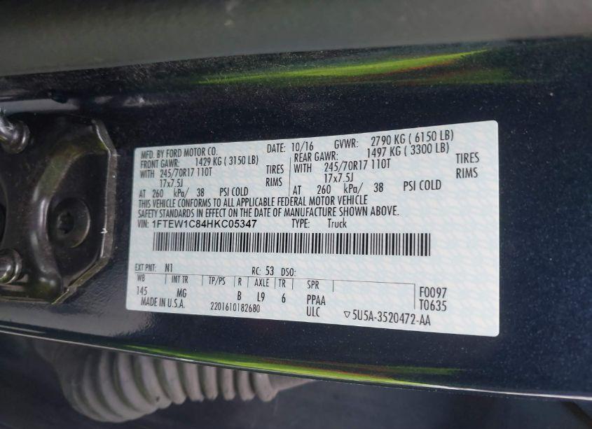 Photo 9 of 2017 Ford F-150 XLT (VIN 1FTEW1C84HKC05347)