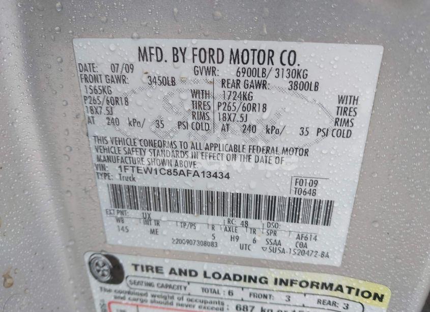 Photo 9 of 2010 Ford F-150 FX2 SPORT/XL/XLT (VIN 1FTEW1C85AFA13434)