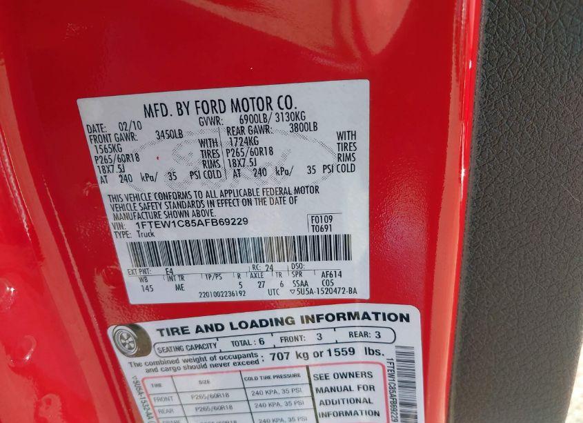 Photo 9 of 2010 Ford F-150 FX2 SPORT/XL/XLT (VIN 1FTEW1C85AFB69229)