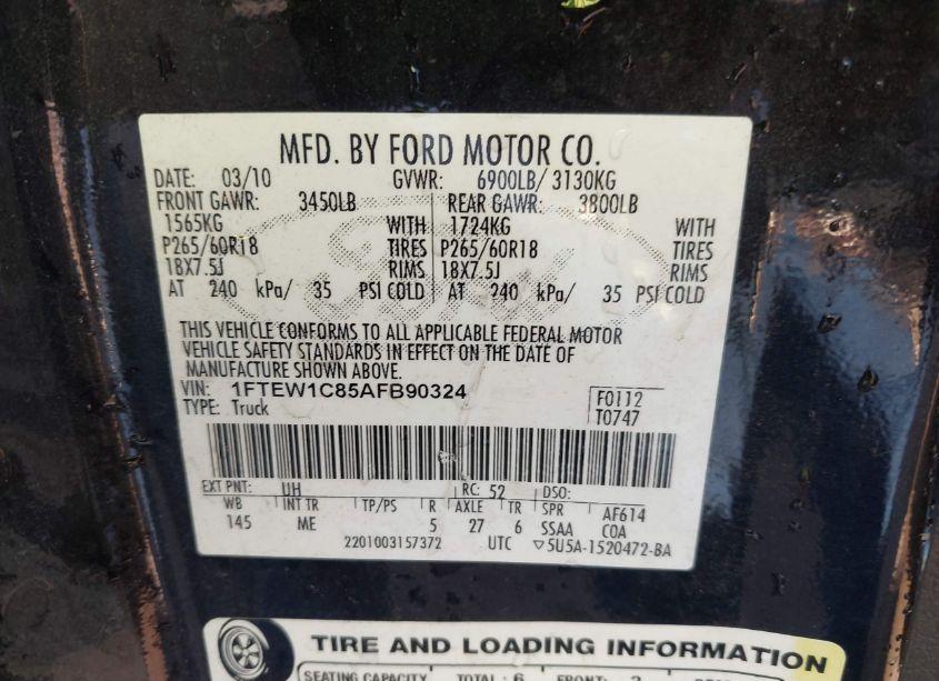 Photo 9 of 2010 Ford F-150 FX2 SPORT/XL/XLT (VIN 1FTEW1C85AFB90324)