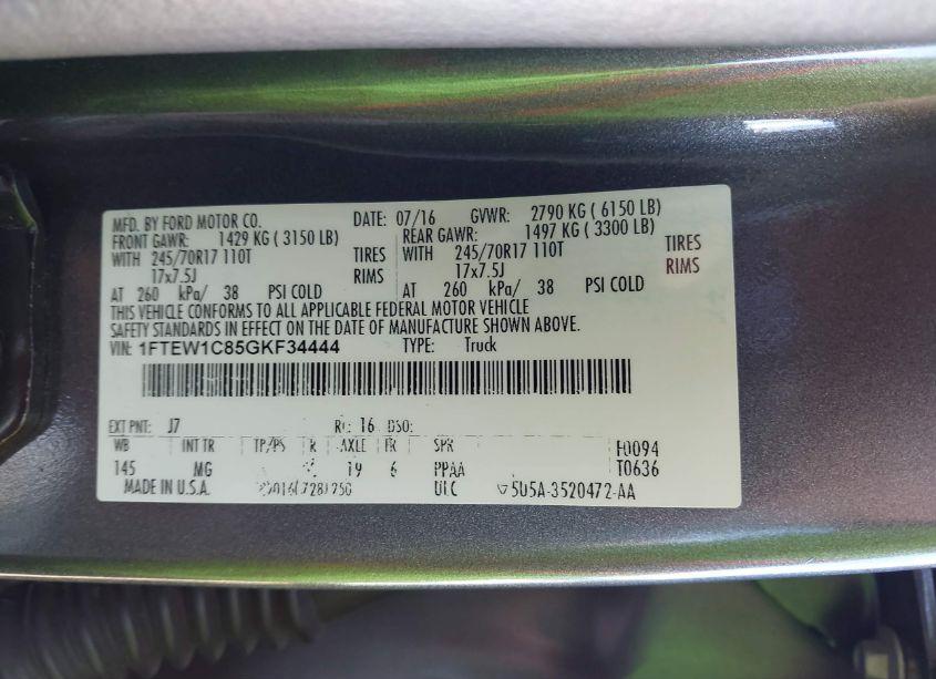 Photo 9 of 2016 Ford F-150 XLT (VIN 1FTEW1C85GKF34444)