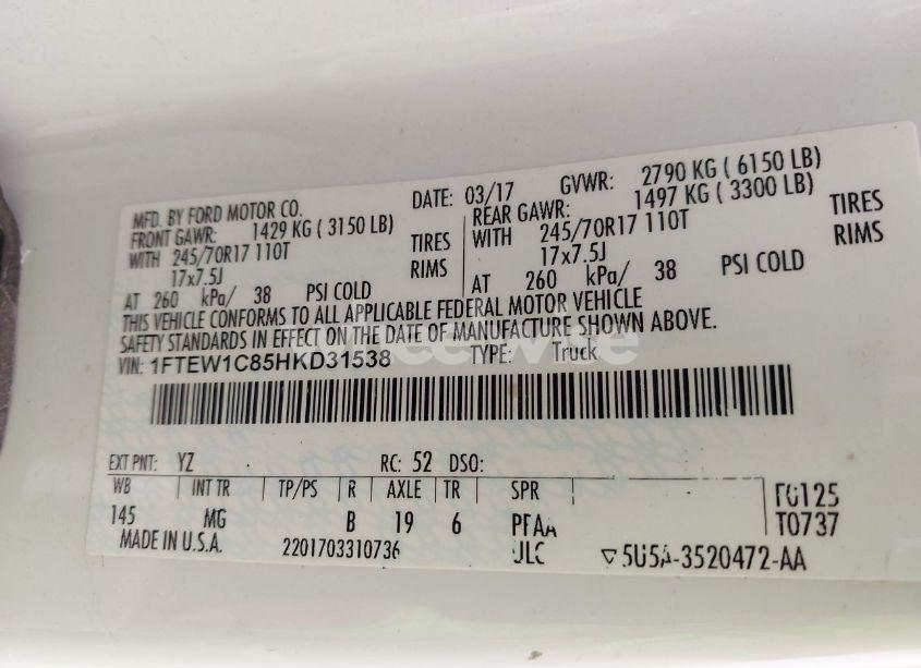 Photo 9 of 2017 Ford F-150 XLT (VIN 1FTEW1C85HKD31538)