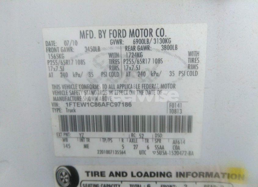 Photo 9 of 2010 Ford F-150 FX2 SPORT/XL/XLT (VIN 1FTEW1C86AFC97186)