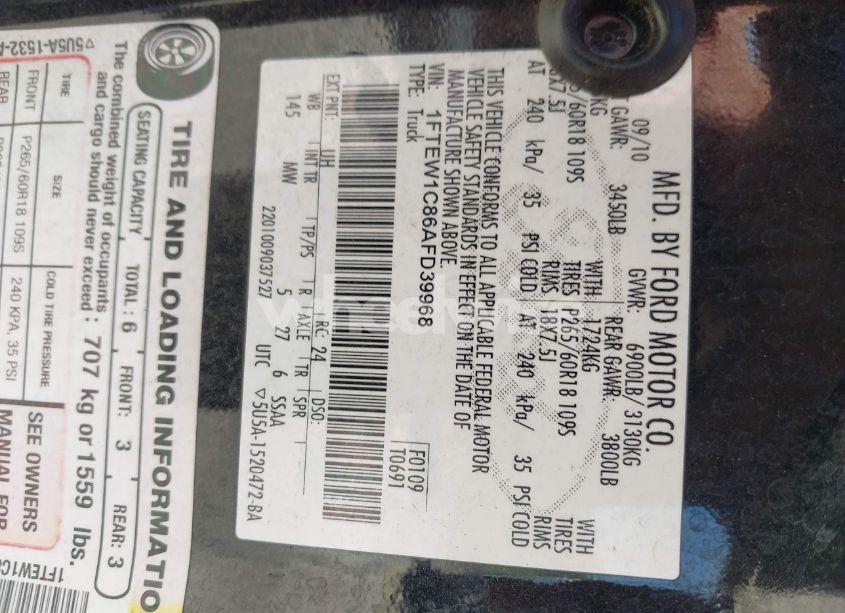 Photo 9 of 2010 Ford F-150 FX2 SPORT/XL/XLT (VIN 1FTEW1C86AFD39968)