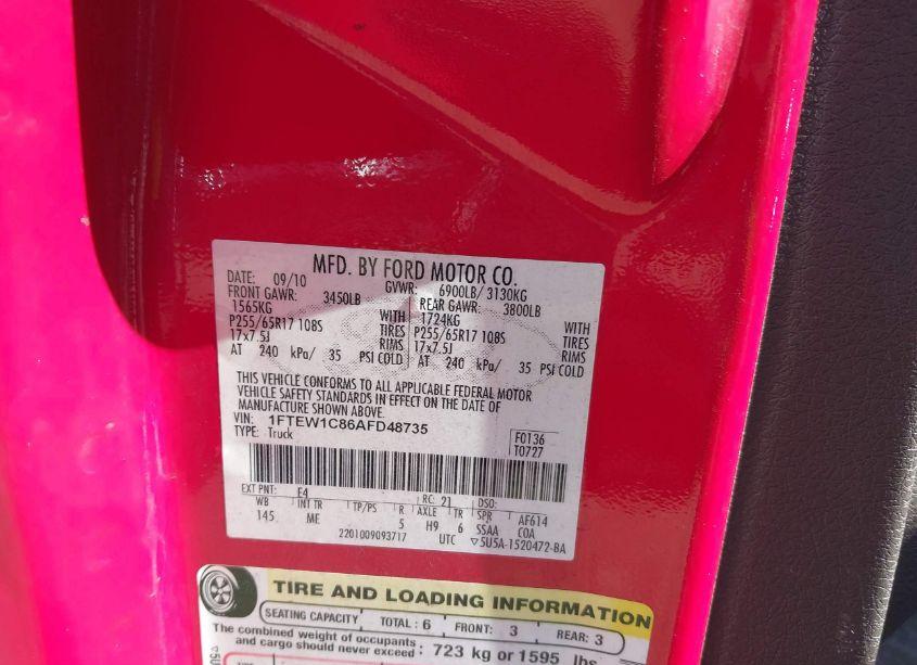 Photo 9 of 2010 Ford F-150 FX2 SPORT/XL/XLT (VIN 1FTEW1C86AFD48735)