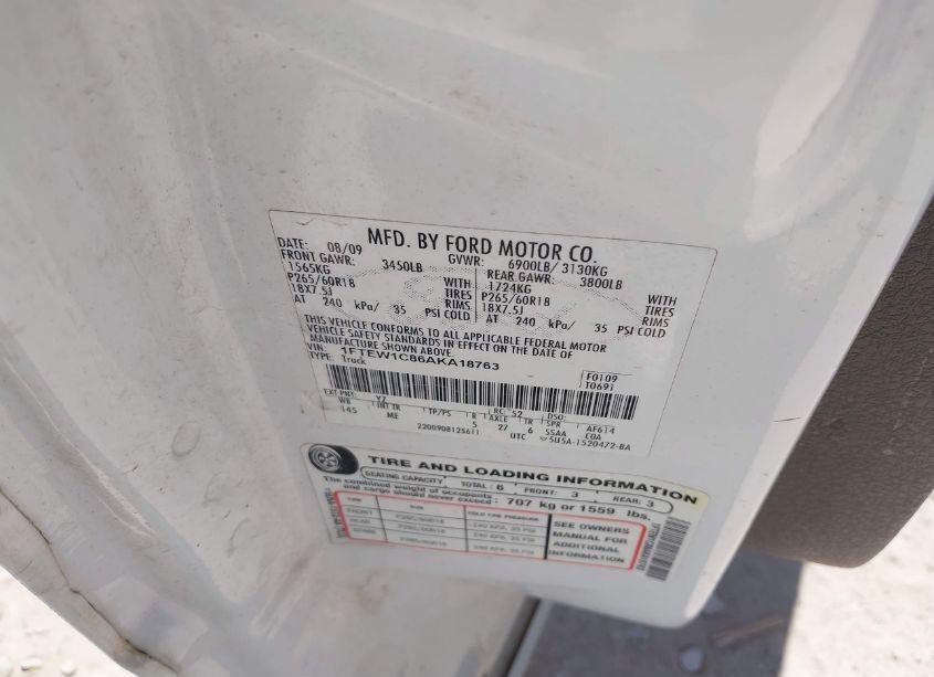 Photo 9 of 2010 Ford F-150 FX2 SPORT/XL/XLT (VIN 1FTEW1C86AKA18763)