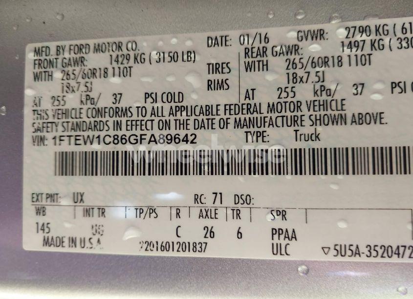 Photo 9 of 2016 Ford F-150 XLT (VIN 1FTEW1C86GFA89642)