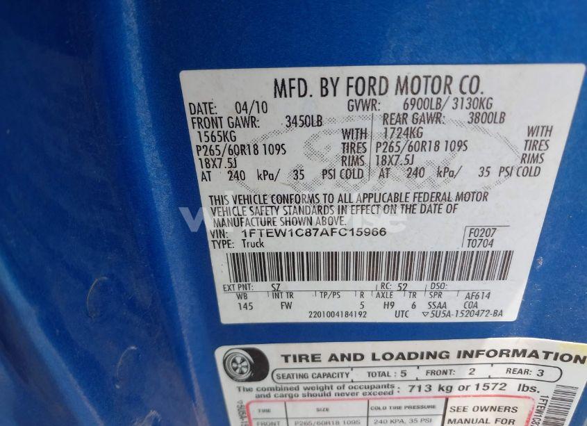 Photo 9 of 2010 Ford F-150 FX2 SPORT/XL/XLT (VIN 1FTEW1C87AFC15966)