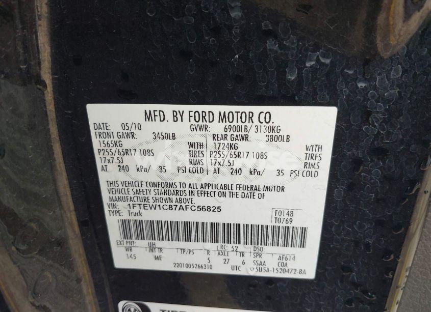 Photo 9 of 2010 Ford F-150 FX2 SPORT/XL/XLT (VIN 1FTEW1C87AFC56825)