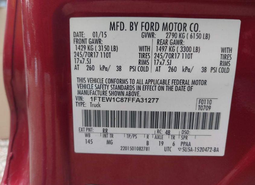 Photo 9 of 2015 Ford F-150 XLT (VIN 1FTEW1C87FFA31277)