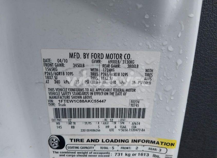 Photo 9 of 2010 Ford F-150 FX2 SPORT/XL/XLT (VIN 1FTEW1C88AKC55447)