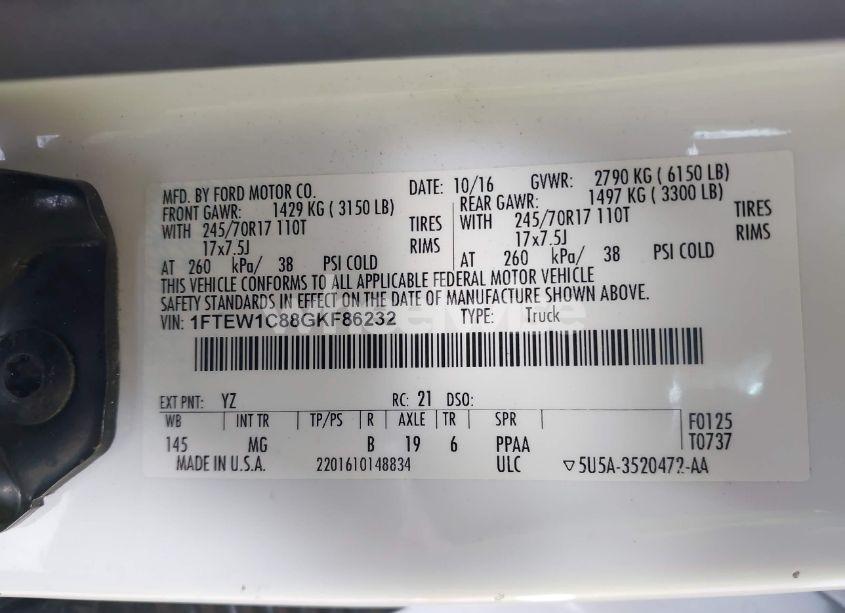 Photo 9 of 2016 Ford F-150 XLT (VIN 1FTEW1C88GKF86232)