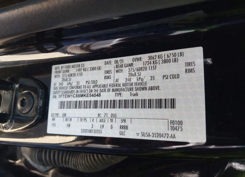 Photo 9 of 2021 Ford F-150 LARIAT (VIN 1FTEW1C88MKE54048)