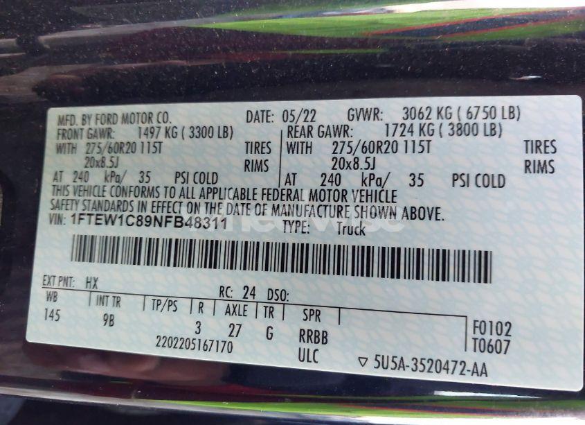 Photo 9 of 2022 Ford F-150 PLATINUM (VIN 1FTEW1C89NFB48311)