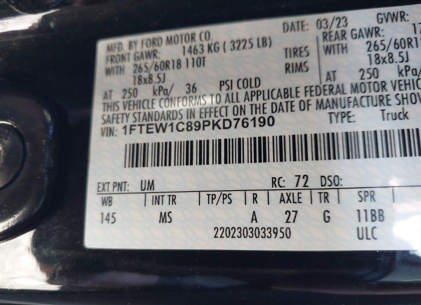 Photo 9 of 2023 Ford F-150 KING RANCH/LARIAT/PLATINUM/XL/XLT (VIN 1FTEW1C89PKD76190)