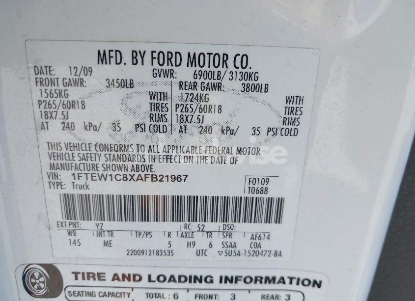 Photo 9 of 2010 Ford F-150 FX2 SPORT/XL/XLT (VIN 1FTEW1C8XAFB21967)