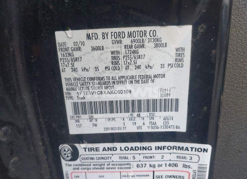 Photo 9 of 2010 Ford F-150 FX2 SPORT/XL/XLT (VIN 1FTEW1C8XAKC00109)