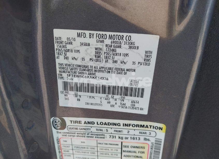 Photo 9 of 2010 Ford F-150 FX2 SPORT/XL/XLT (VIN 1FTEW1C8XAKE14338)