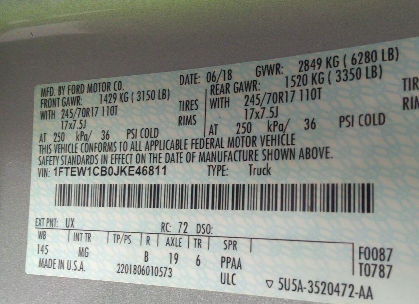 Photo 9 of 2018 Ford F-150 XLT (VIN 1FTEW1CB0JKE46811)