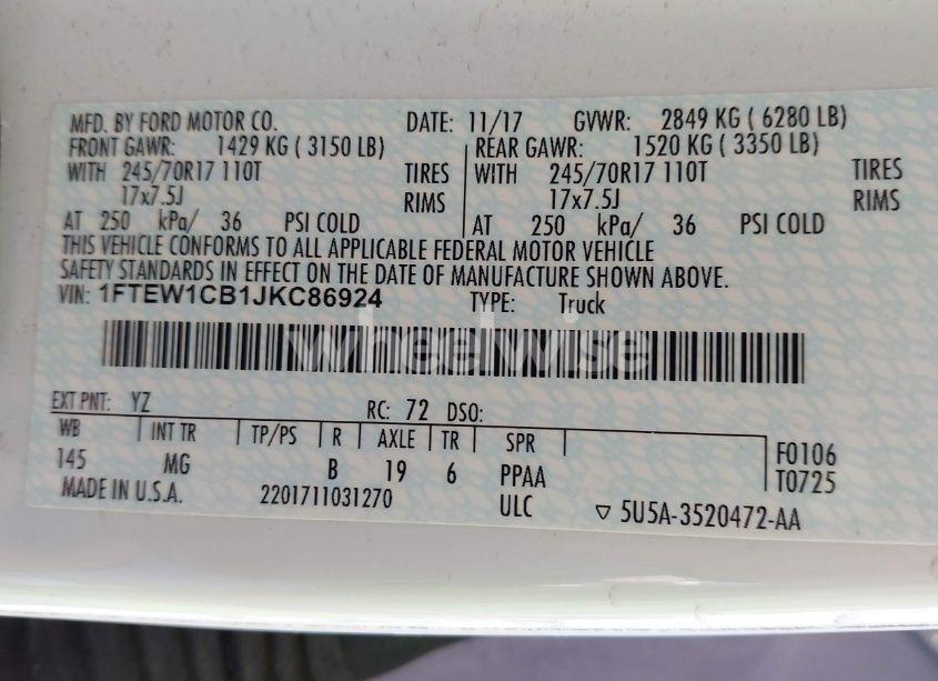 Photo 9 of 2018 Ford F-150 XLT (VIN 1FTEW1CB1JKC86924)