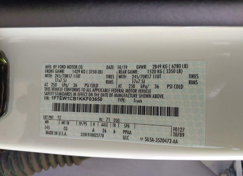 Photo 9 of 2019 Ford F-150 XL (VIN 1FTEW1CB1KKF03650)
